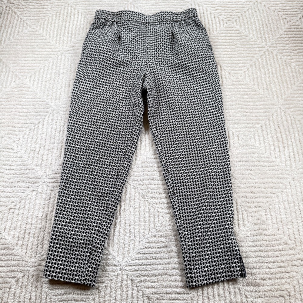 Anthropologie Tapered Pants Womens XS Black White Geometric Diamond Slit Ankle